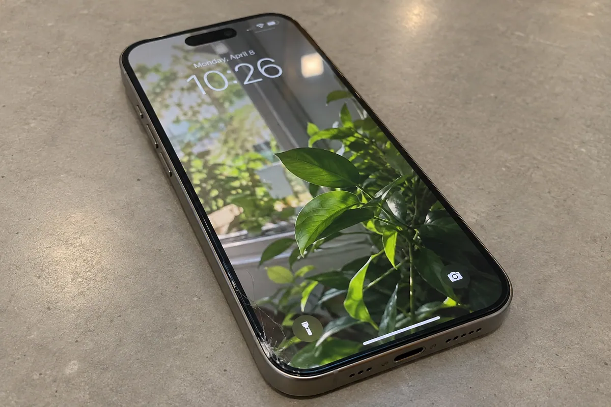 iPhone 15 Pro in a repair assessment illustration