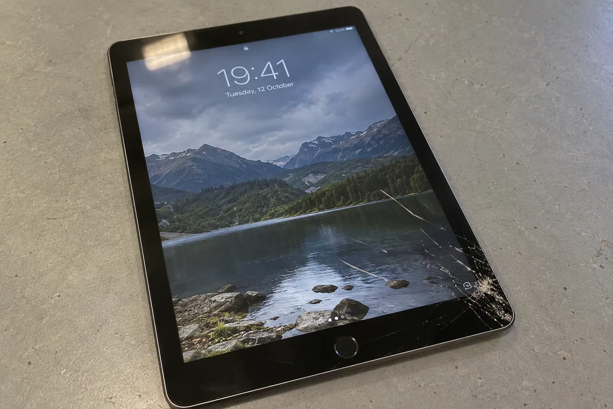 iPad ninth generation with cracked glass before assessment